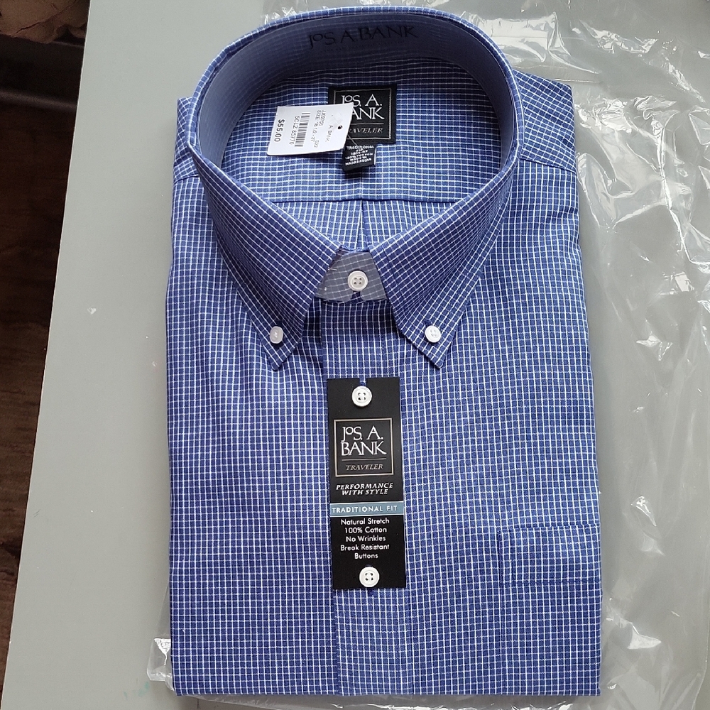 Jos. A. Bank Blue Dress Shirt Classic Gingham Size 18 1/2